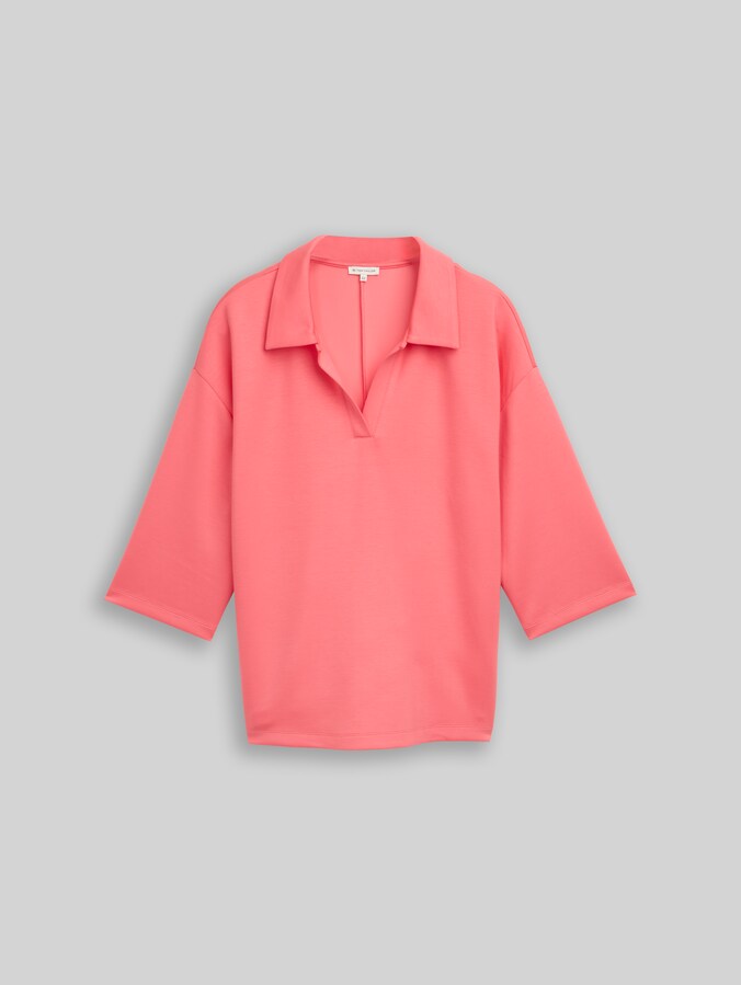 Plus Size - Loose Fit Scuba Langarmshirt mit Polokragen von Women Plus Size, soft coral pink