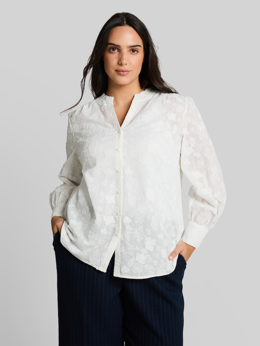 Plus Size - loose fit blouse with embroidery by Women Plus Size, White