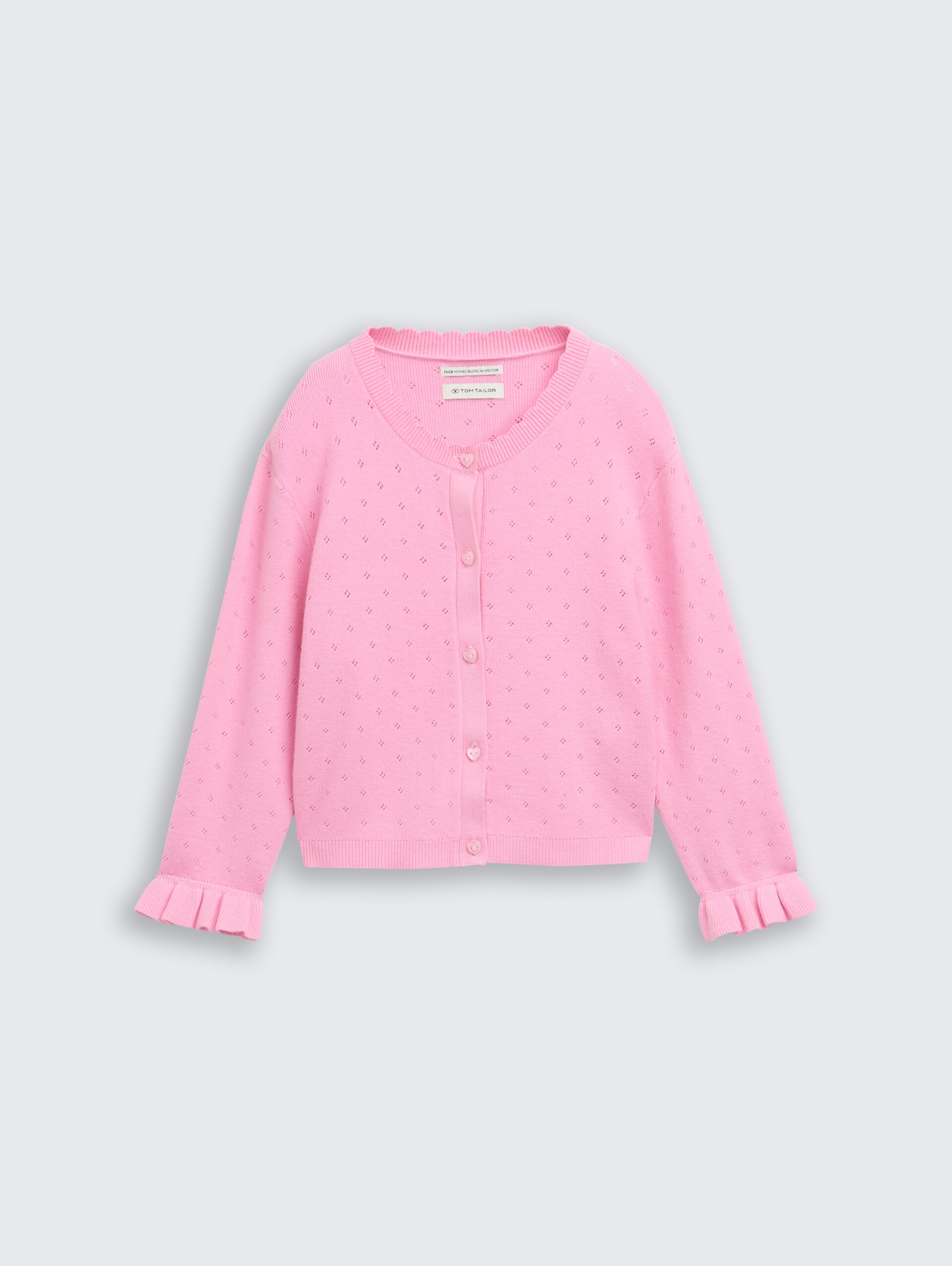 Ajour Cardigan mit Herzknöpfen - lovely pink