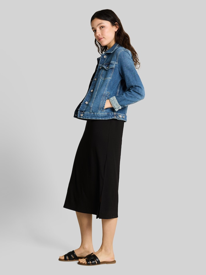 Loose Fit Midi-Kleid mit Rippstruktur von Denim Female, deep black