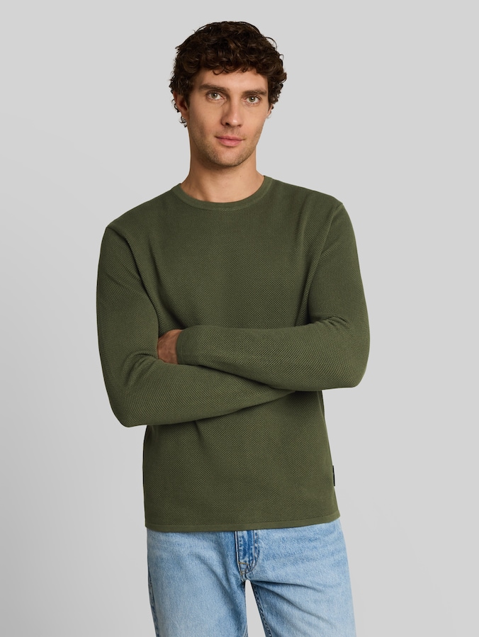 Gebreide trui van katoen door Denim Male, urban olive green