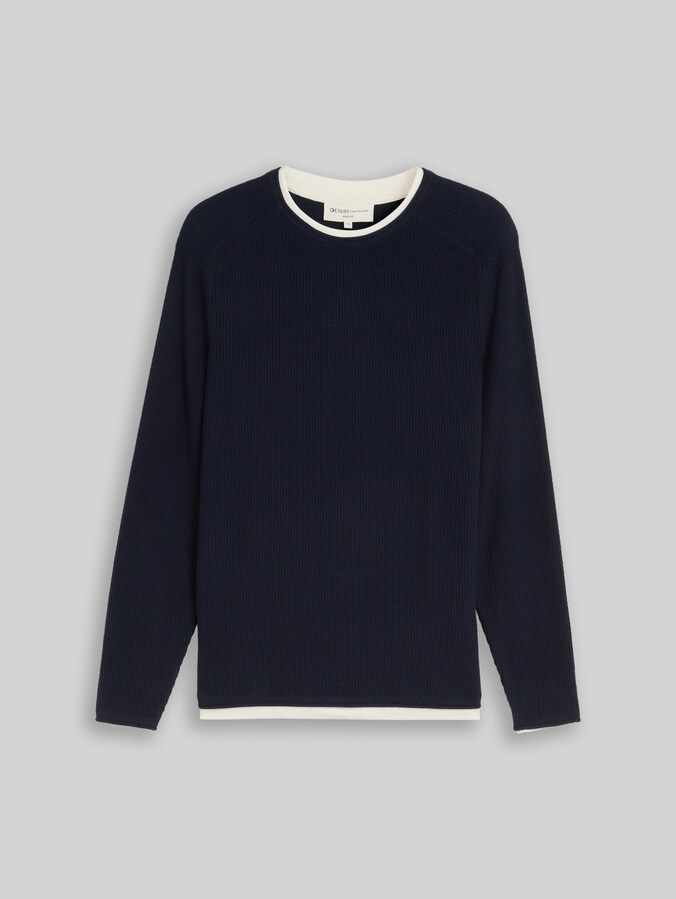 Knitted jumper with a 2-in-1 look by Denim Male, sky captain blue
