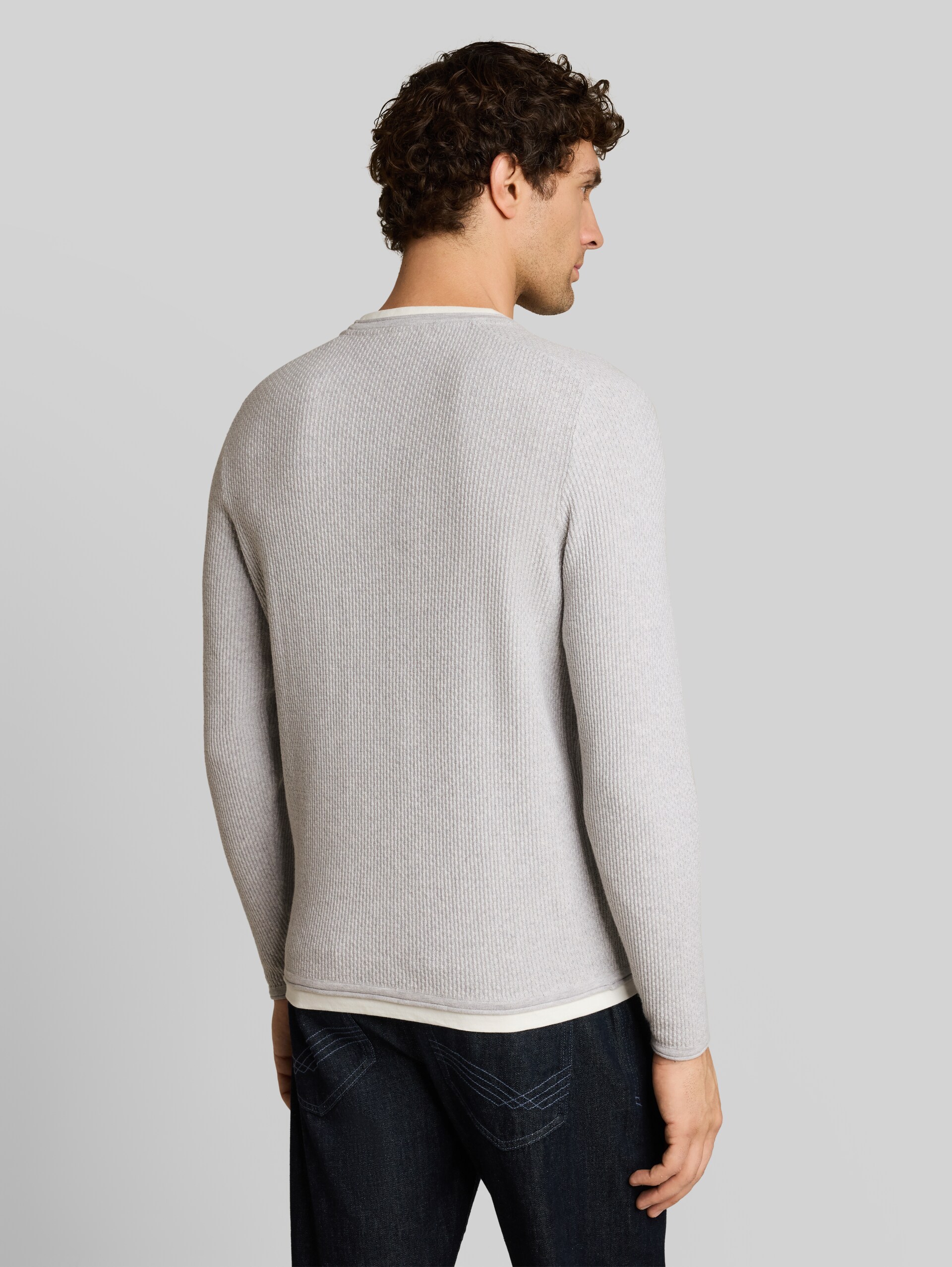 Strickpullover im 2-in-1-Look - Light Stone Grey Melange