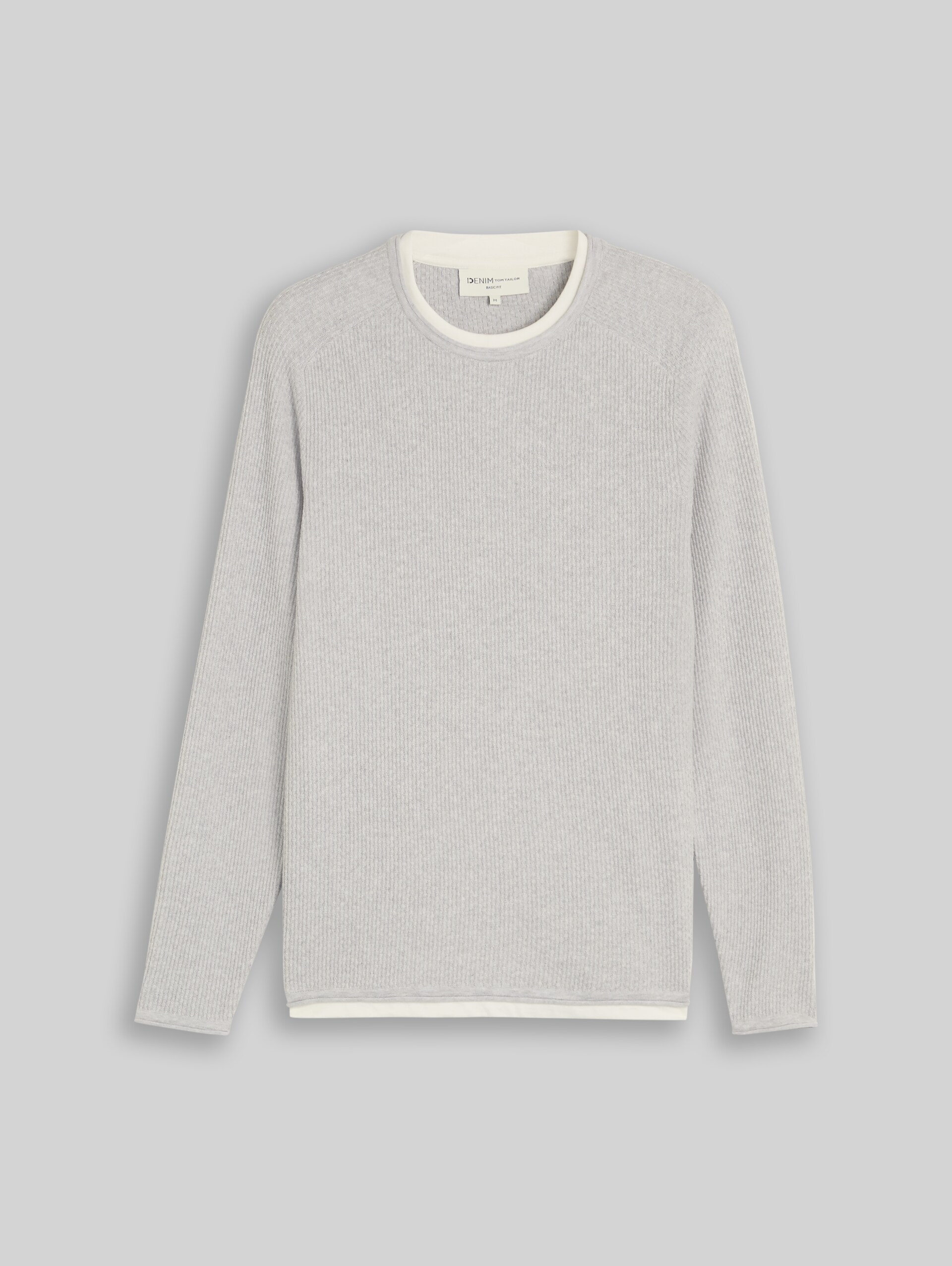 Strickpullover im 2-in-1-Look - Light Stone Grey Melange