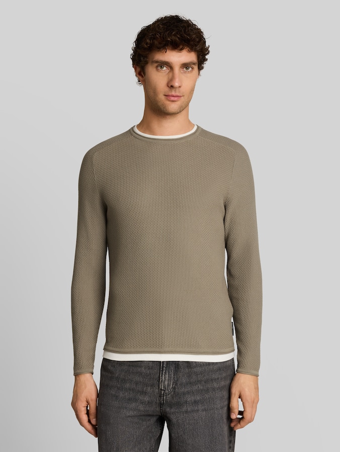 Pull en maille au look 2 en 1 par Denim Male, dark sage green