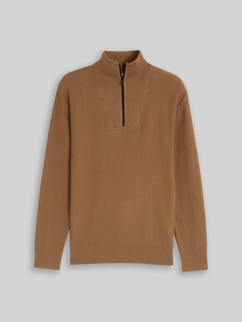 Cotton crew-neck jumper by Denim Male, malt brown