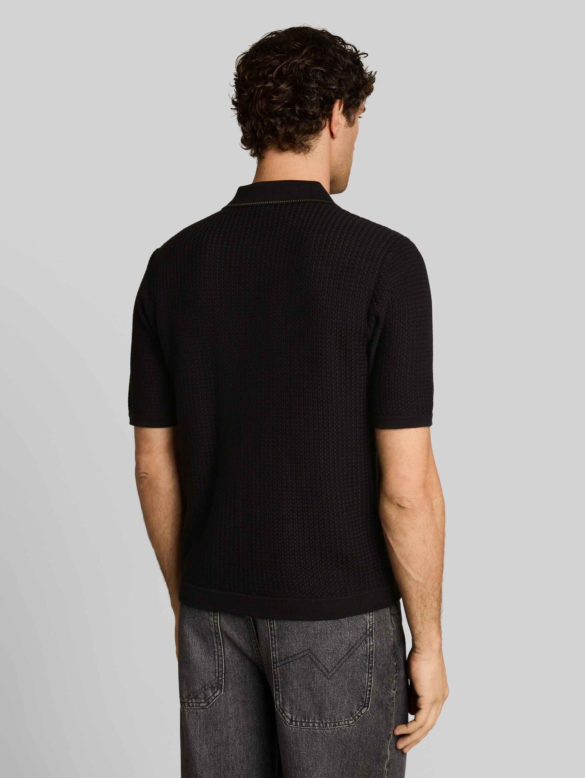 Relaxed Fit Strick-Poloshirt mit Brusttasche - Black