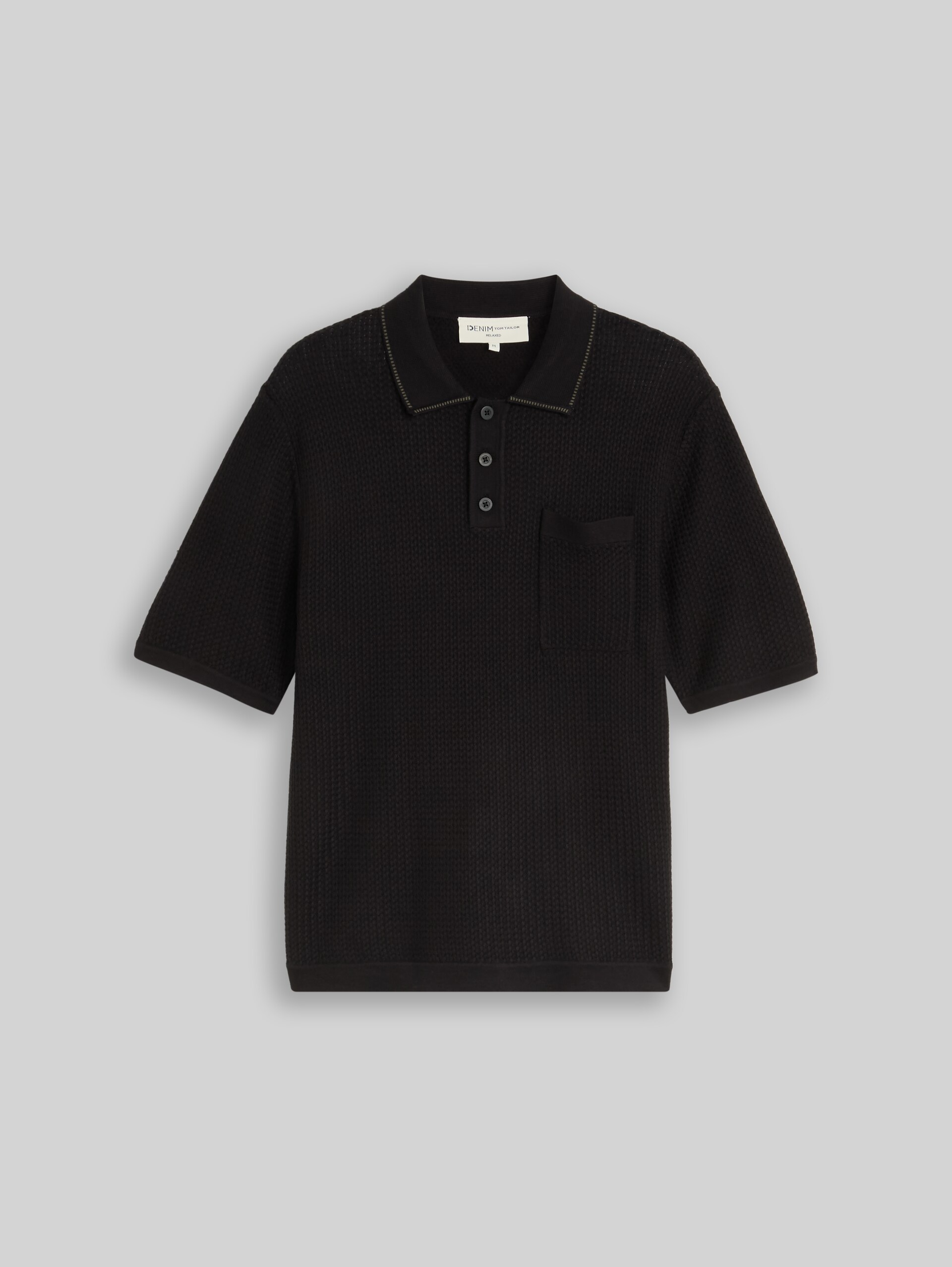 Relaxed Fit Strick-Poloshirt mit Brusttasche - Black