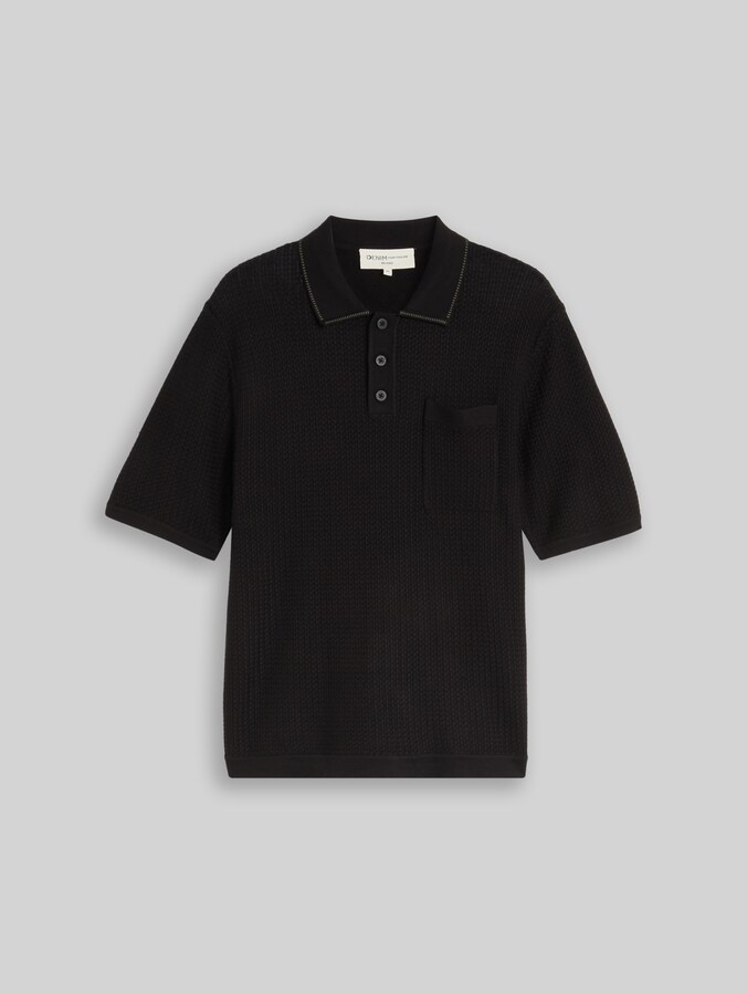 Relaxed Fit Strick-Poloshirt mit Brusttasche von Denim Male, Black