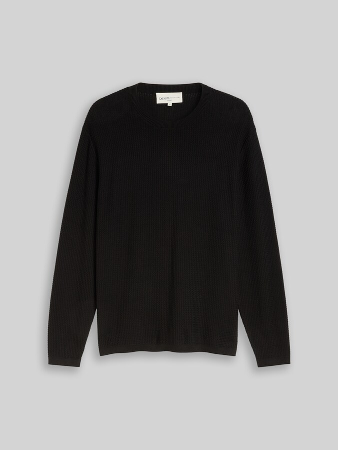 Pull en maille de coton à la coupe ample par Denim Male, Black