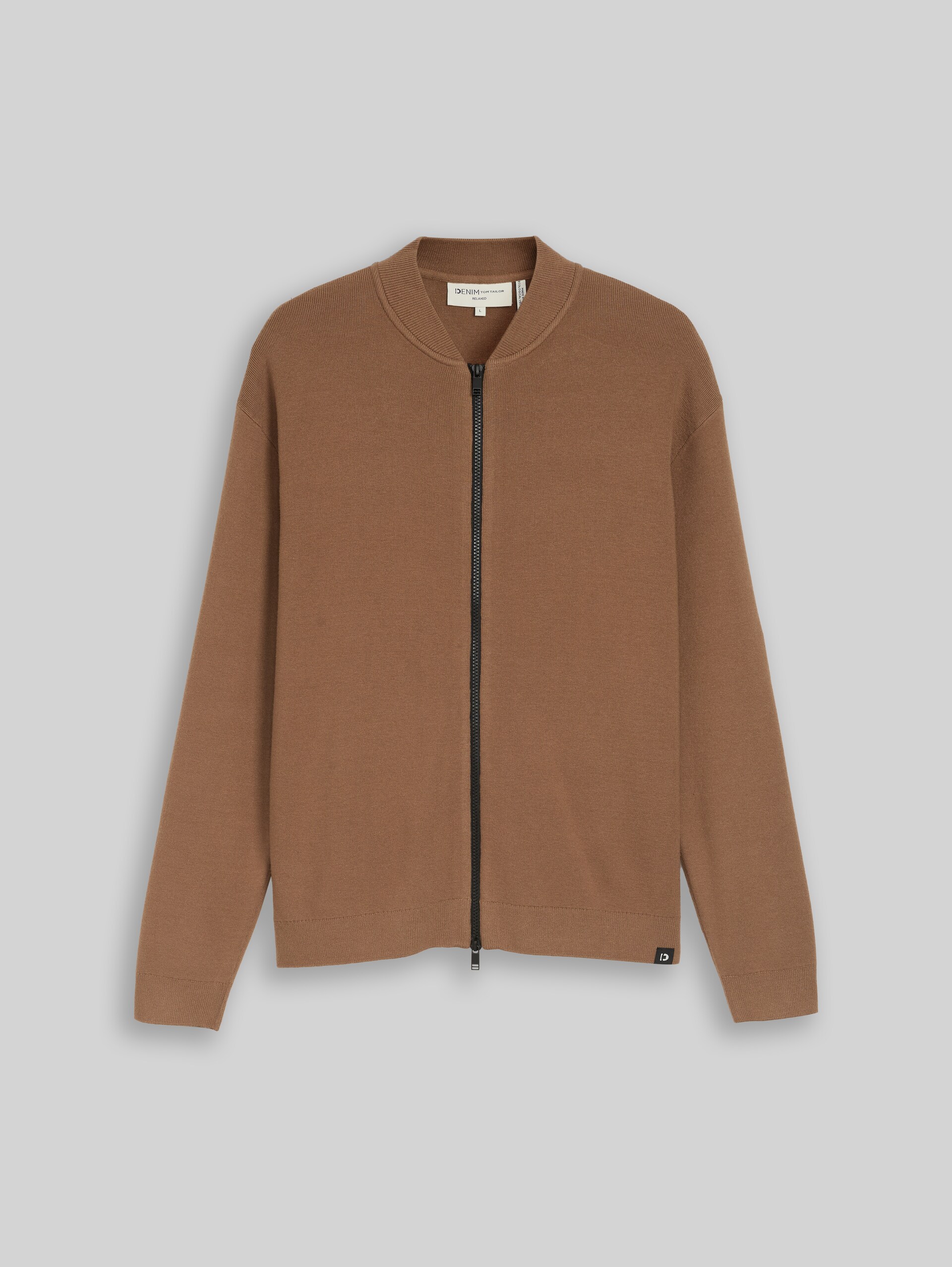 Gebreid vest met relaxte pasvorm en bomberkraag - malt brown