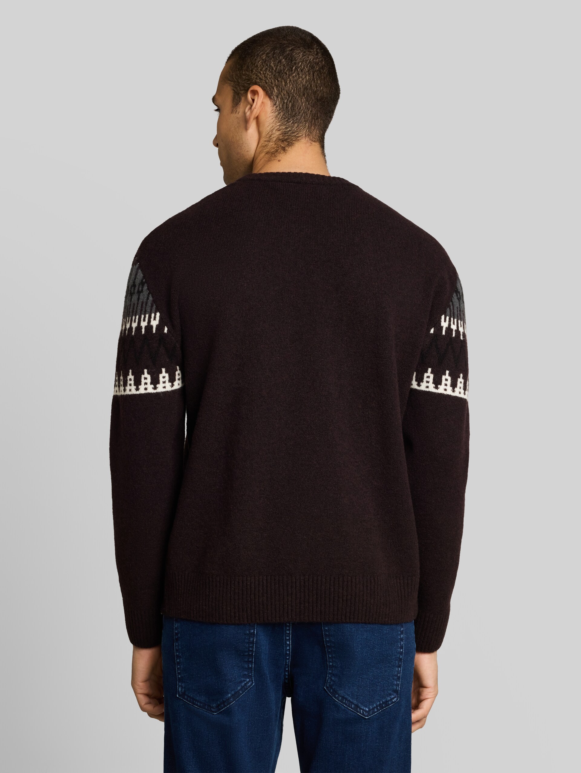 Relaxed Fit Norweger Strickpullover mit Wollanteil - dark plum fair isle design