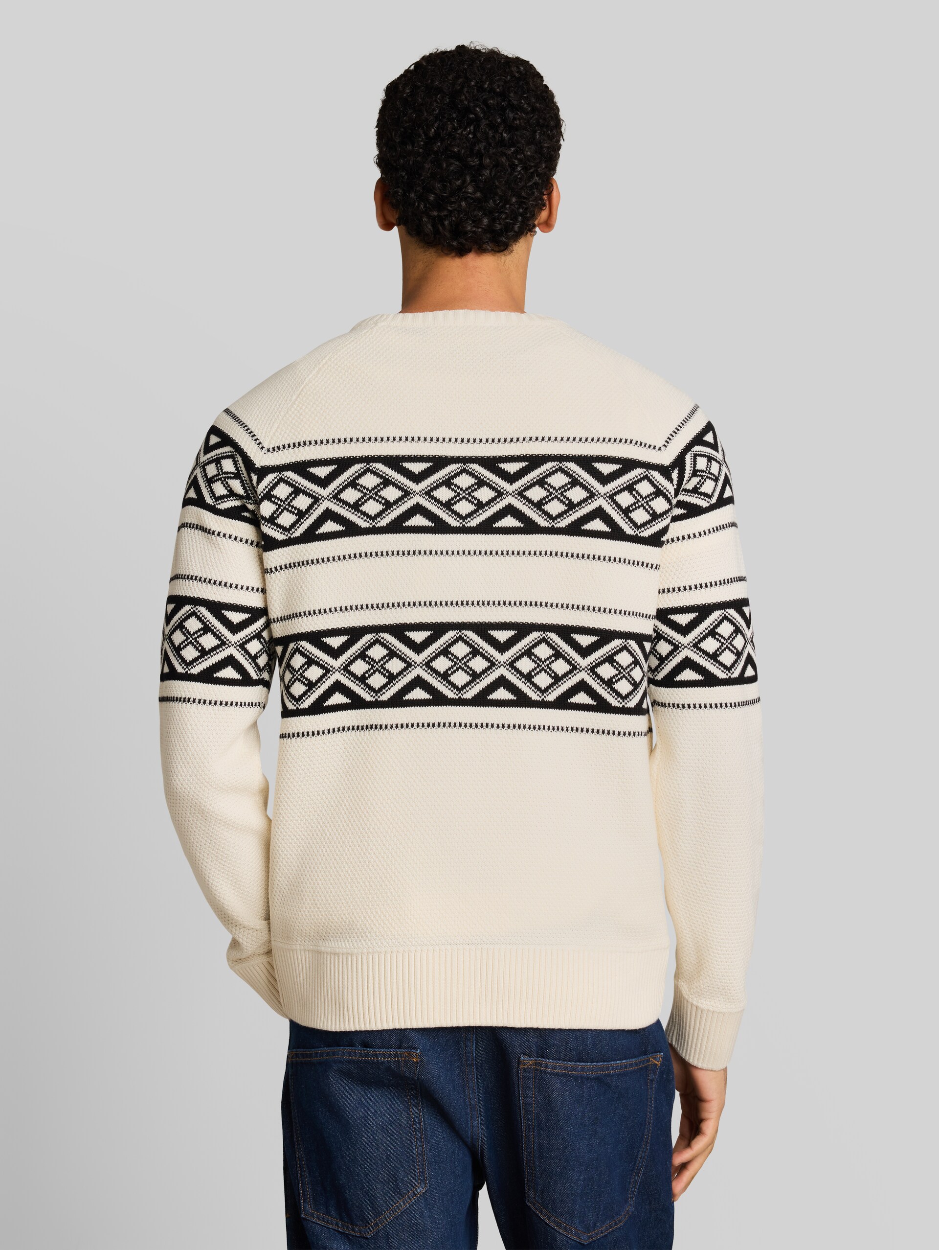 Norweger Strickpullover - white black fair isle
