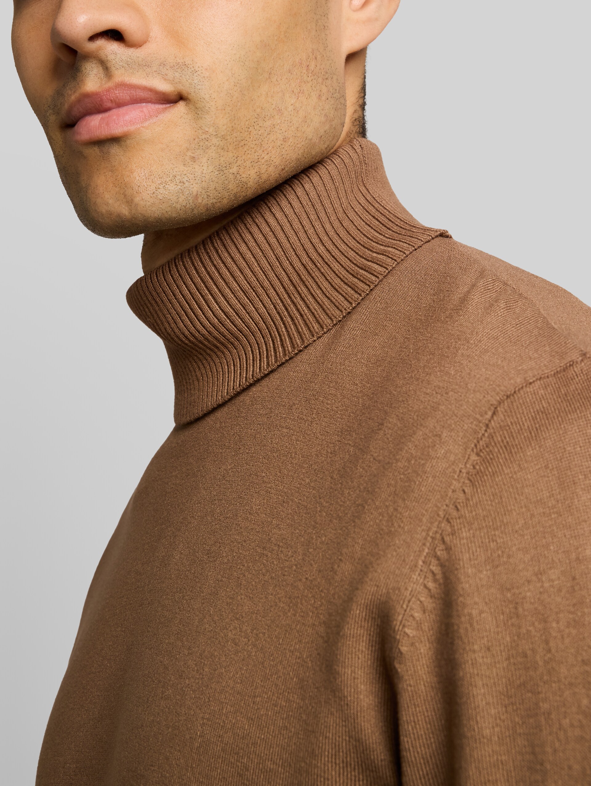 Basic Rollkragenpullover - malt brown - Detail-Model-Ansicht