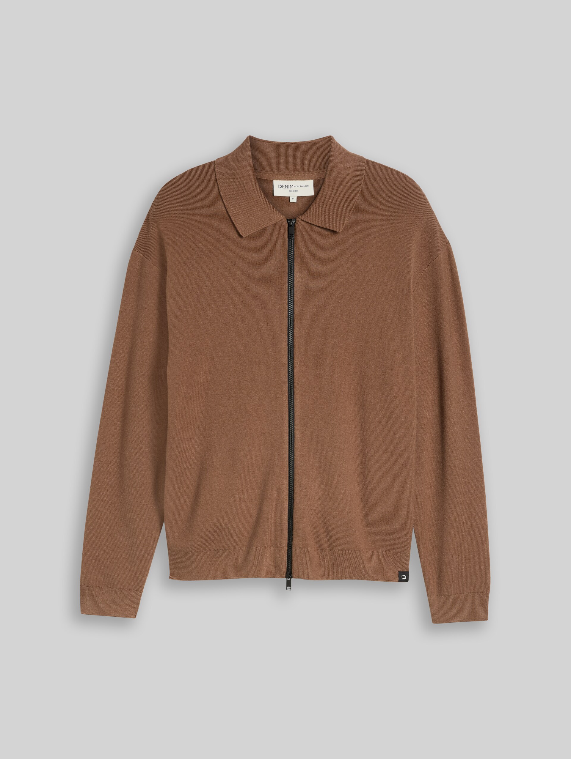 Cardigan coupe décontractée avec fermeture éclair - malt brown