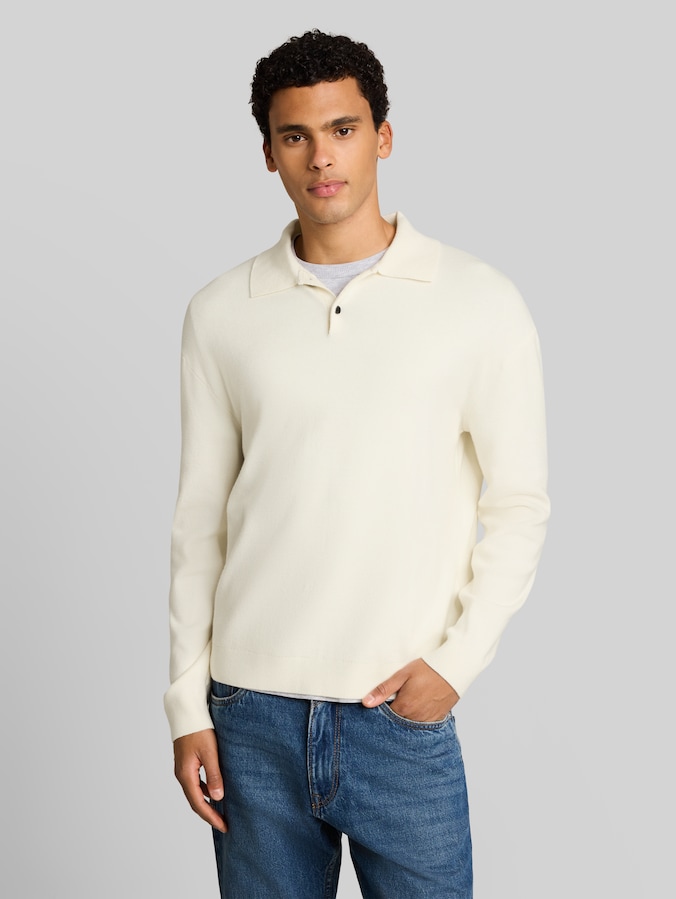 Relaxed Fit Strickpullover mit Polokragen von Denim Male, Gardenia White