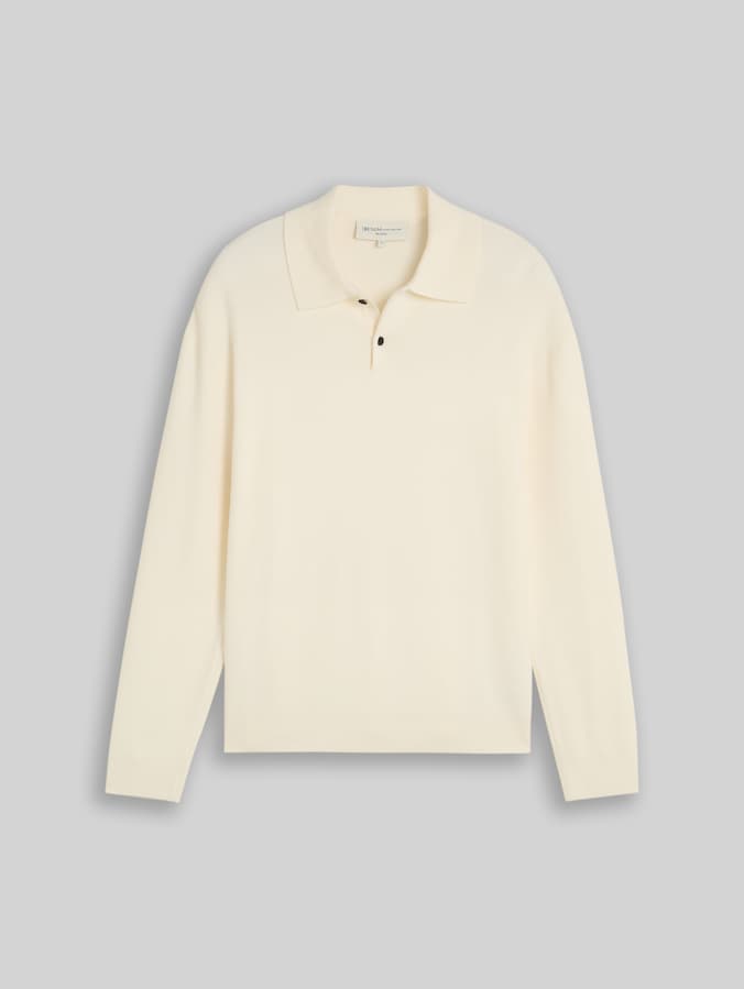 Pull en maille coupe décontractée à col polo par Denim Male, Gardenia White