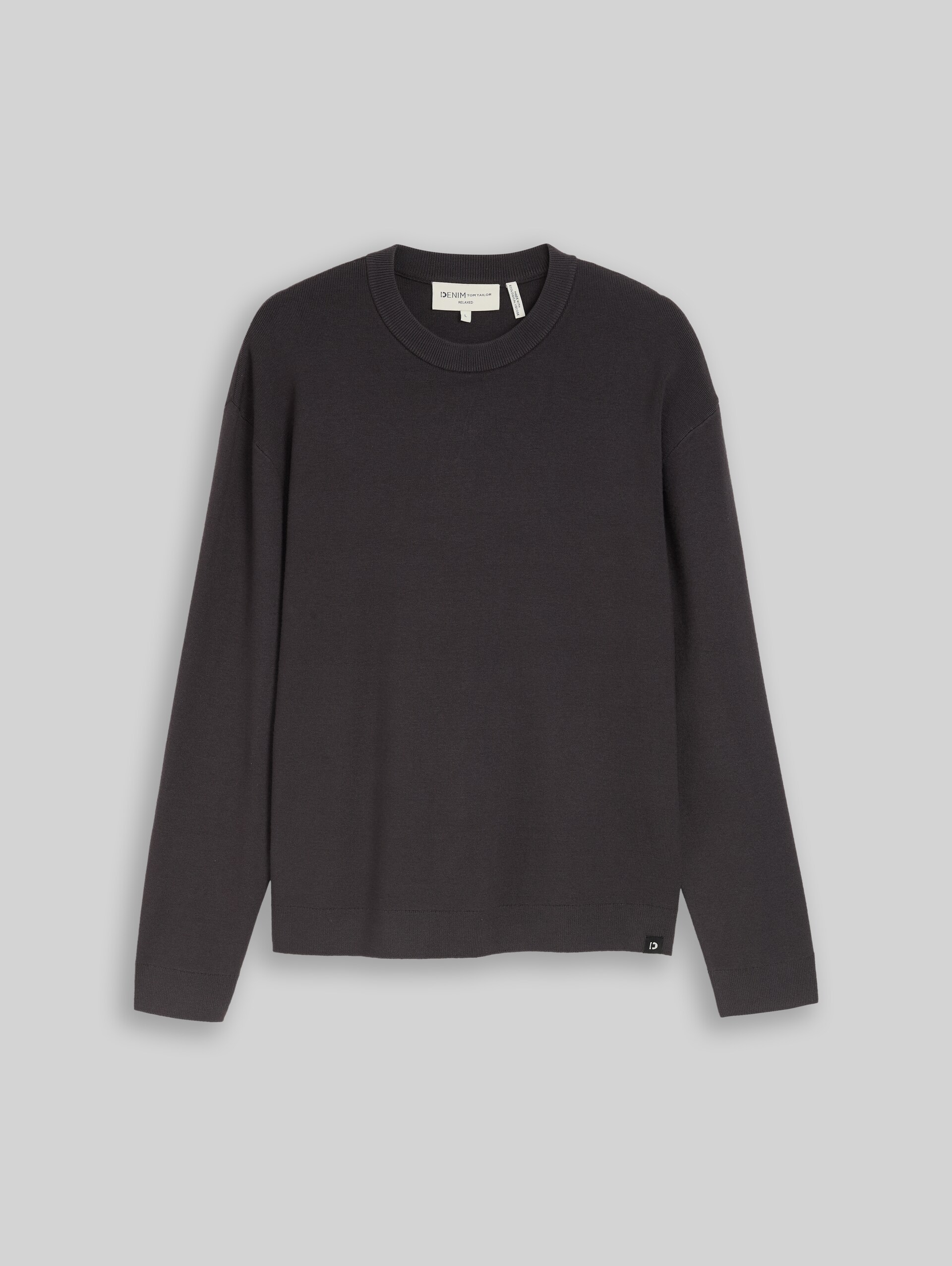 Basic gebreide trui met ronde hals - coal grey