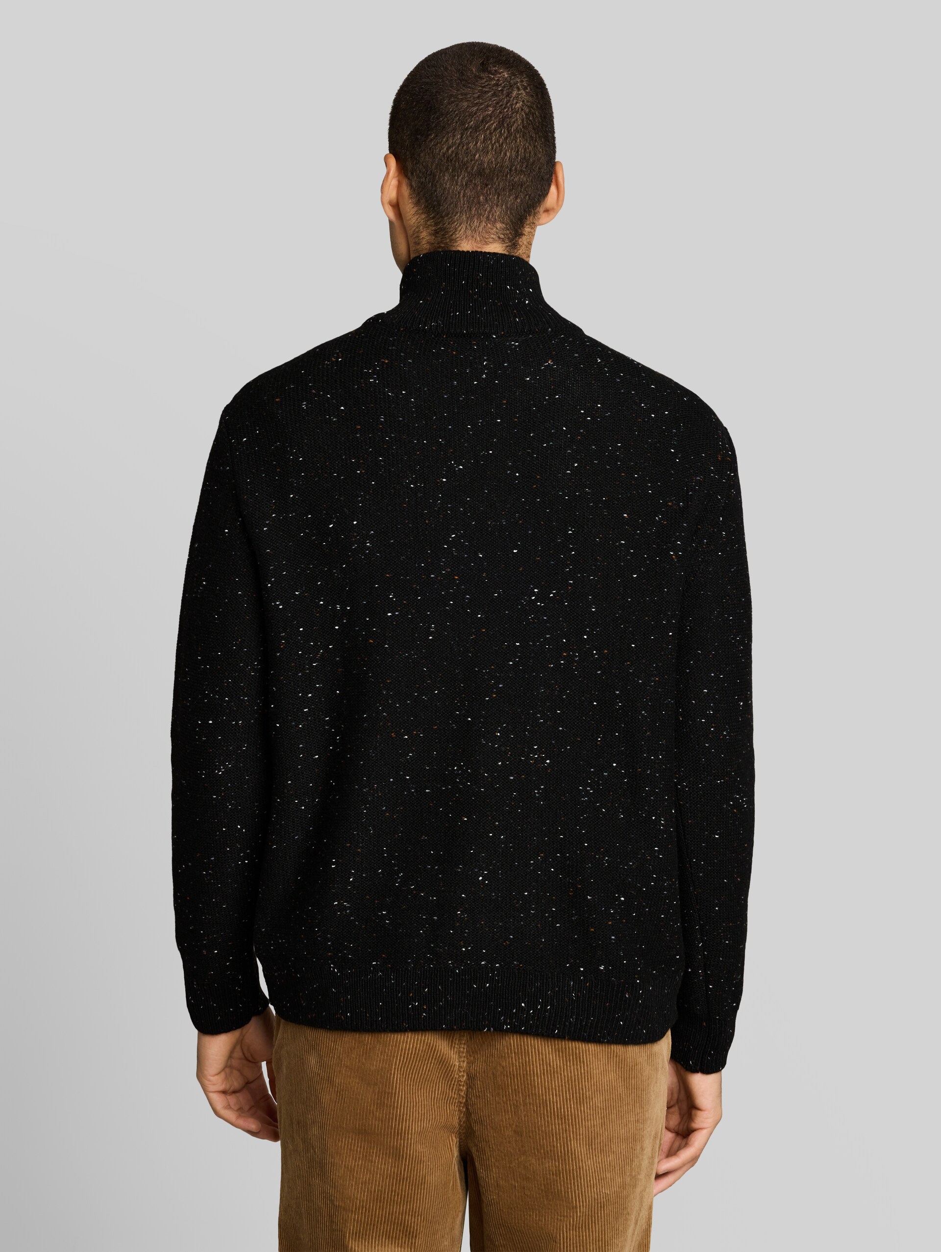Loose Fit Troyer Strickpullover mit Wollanteil - black nep melange
