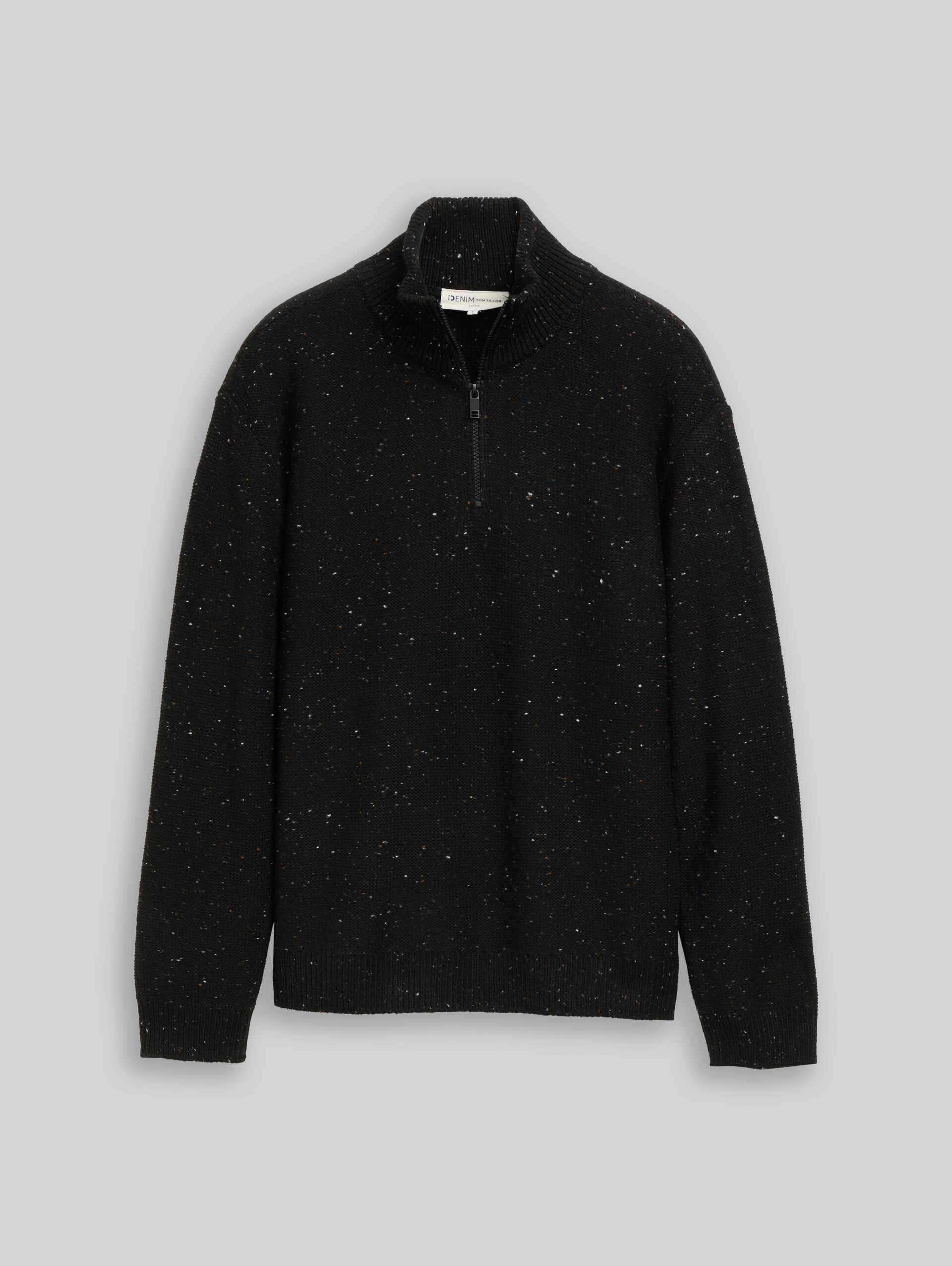 Loose Fit Troyer Strickpullover mit Wollanteil - black nep melange