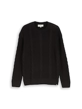 Ausgewählt, Relaxed Fit Strickpullover mit Zopfmuster von Tom Tailor, schwarz