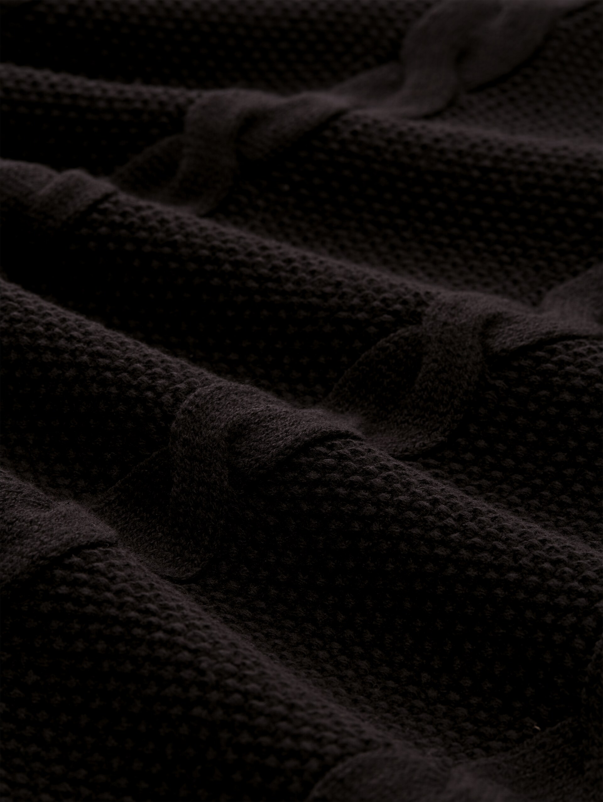 Relaxed Fit Strickpullover mit Zopfmuster - Black - Material-Ansicht