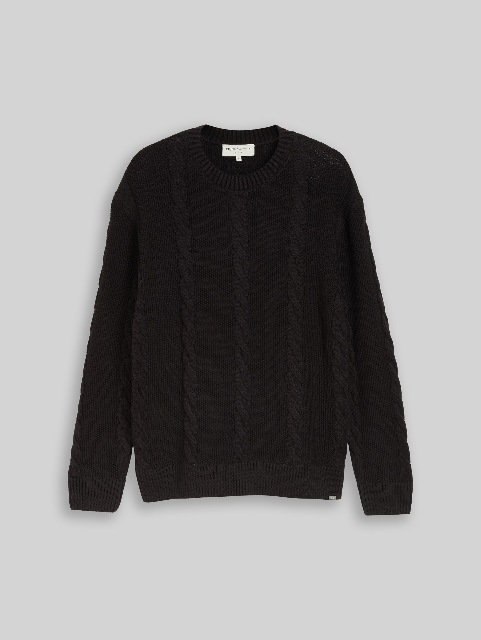 Relaxed Fit Strickpullover mit Zopfmuster - Black