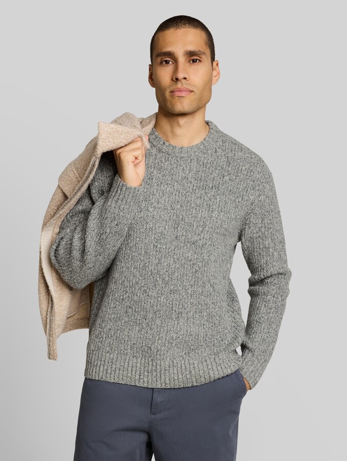 Pull en maille coupe décontractée à effet chiné par Denim Male, grey black structure