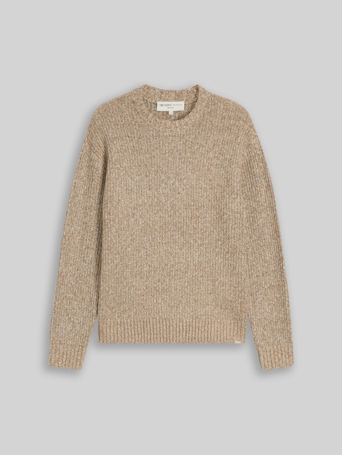 Pull en maille coupe décontractée à effet chiné par Denim Male, white brown knitted structure
