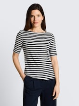T-shirt met streepjespatroon - navy offwhite stripe - Nek model vooraanzicht