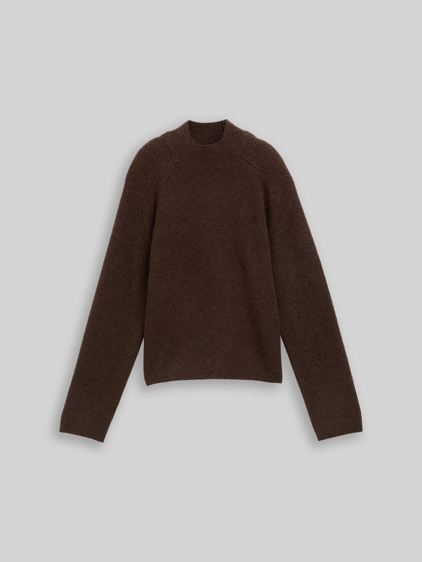 Knitted jumper with wool blend by Denim Female, cool dark brown melange