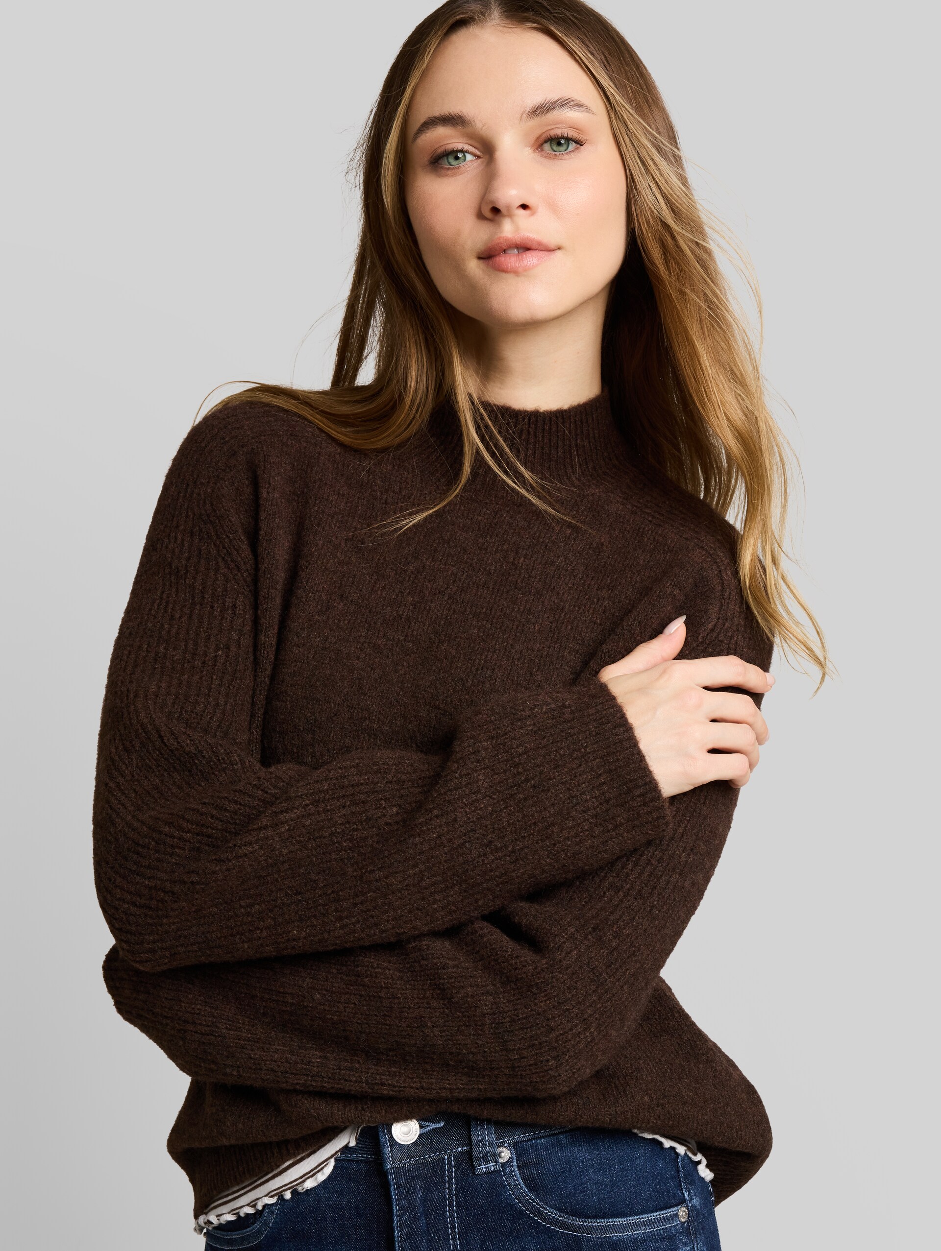 Pull en maille contenant de la laine - cool dark brown melange - Vue détaillée du modèle