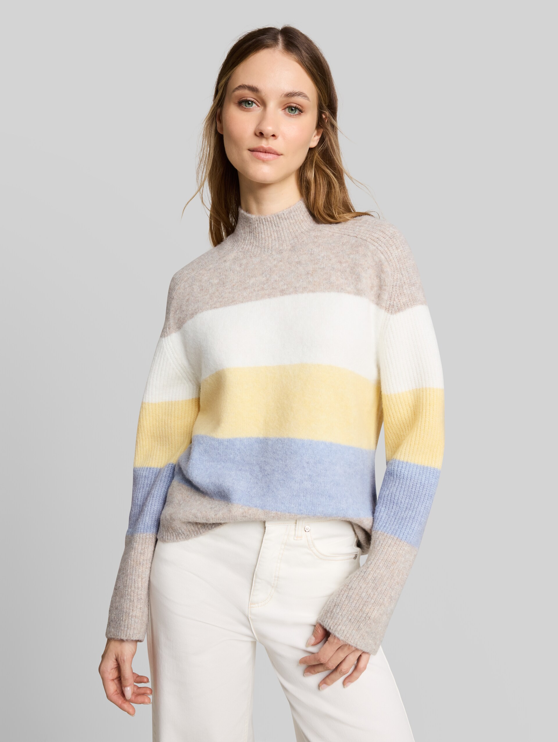 Pull en maille contenant de la laine - beige yellow colorblock stripe - Découpe Vue de face du modèle