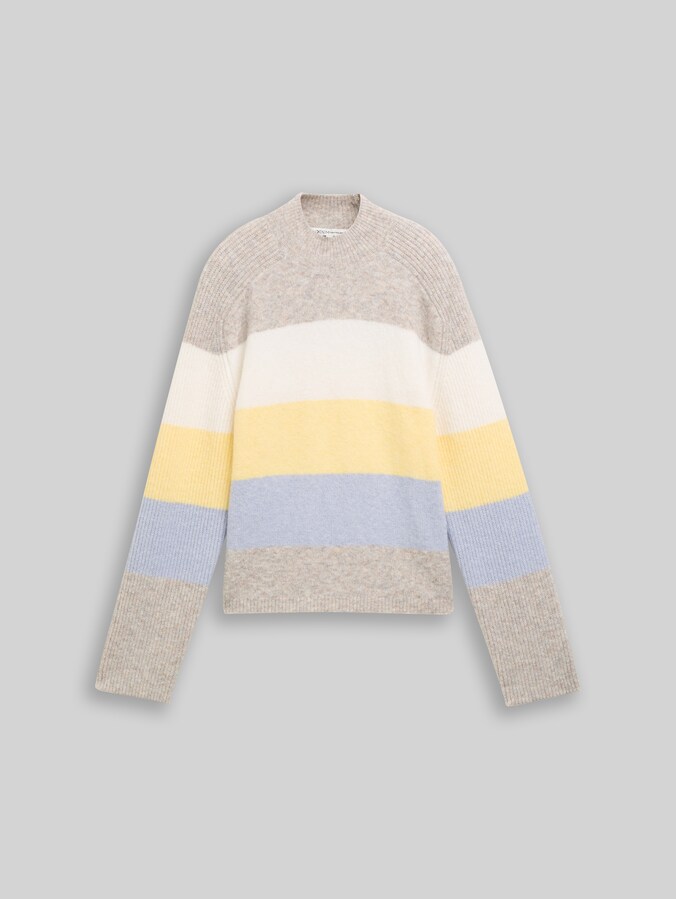 Gebreide trui met wol door Denim Female, beige yellow colorblock stripe