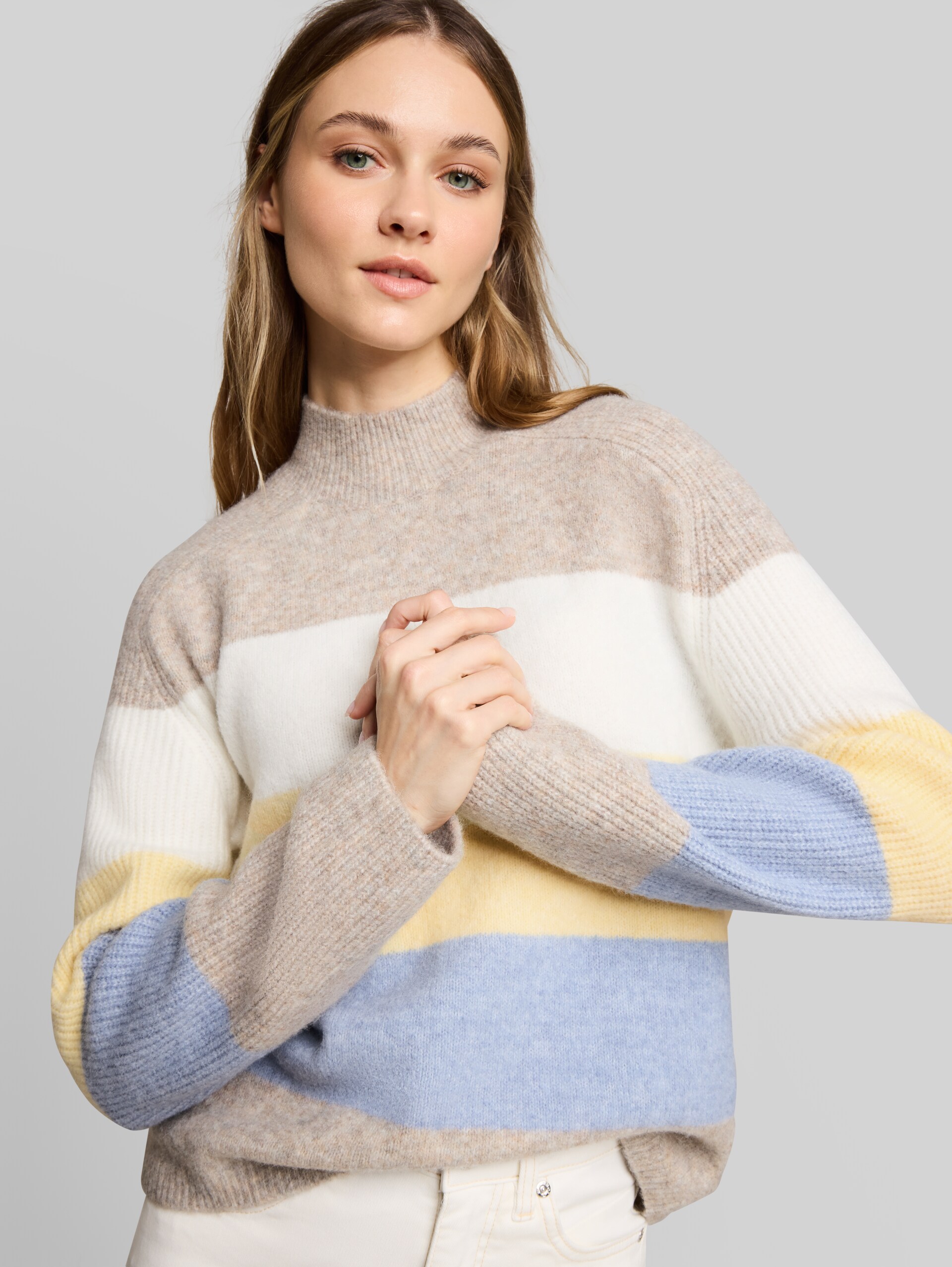 Pull en maille contenant de la laine - beige yellow colorblock stripe - Vue détaillée du modèle
