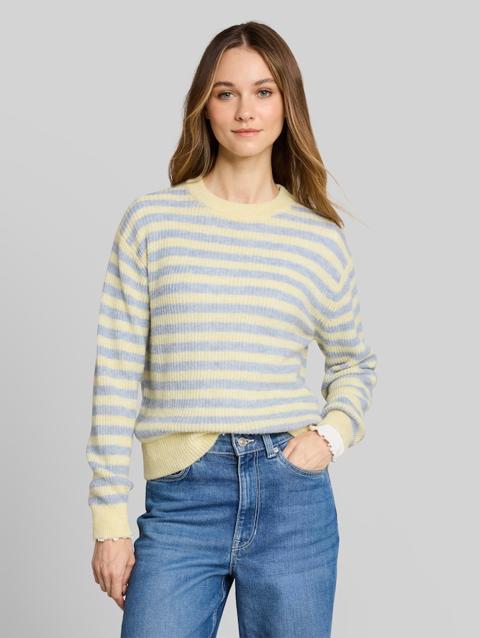 Lightweight Strickpullover mit Alpaka-Anteil von Denim Female, mid blue yellow stripe