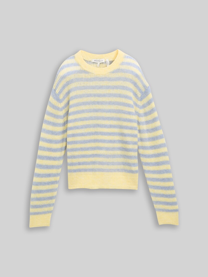 Lichtgewicht gebreide trui met alpaca-aandeel door Denim Female, mid blue yellow stripe