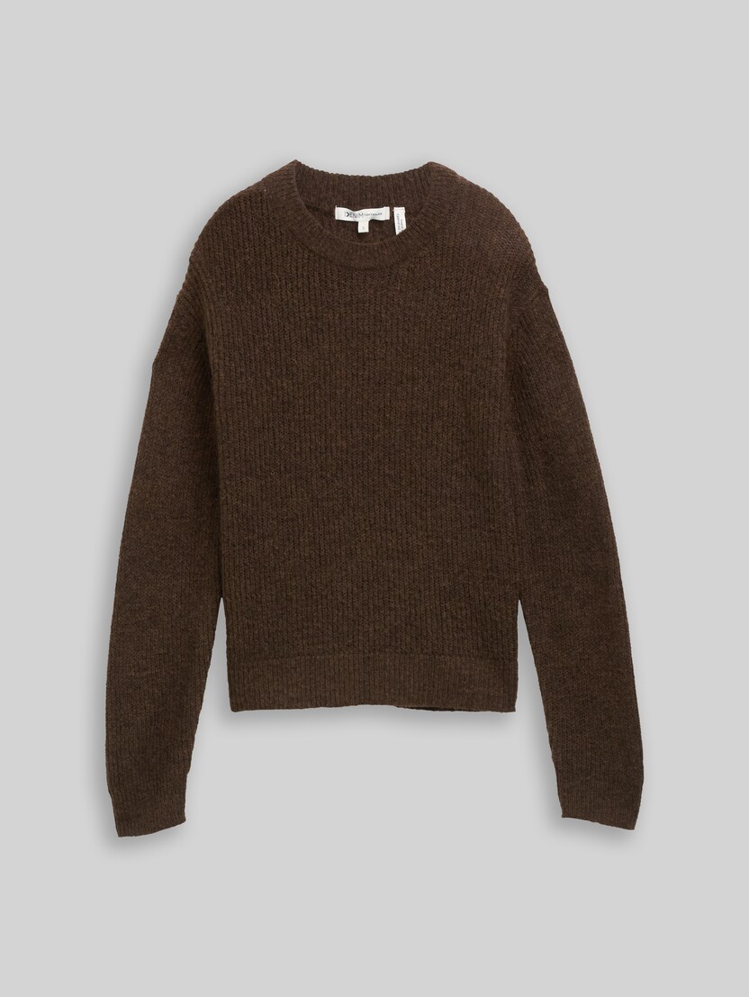 Lightweight knitted jumper with alpaca blend by Denim Female, cool dark brown melange