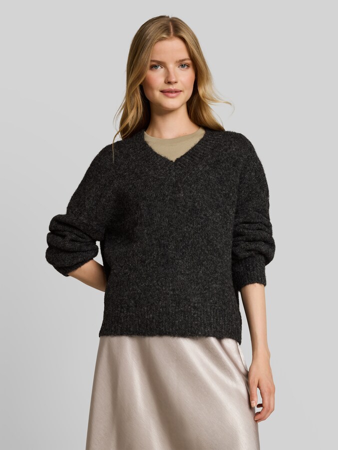 Relaxed Fit Strickpullover mit Wollanteil von Denim Female, Shale Grey Melange