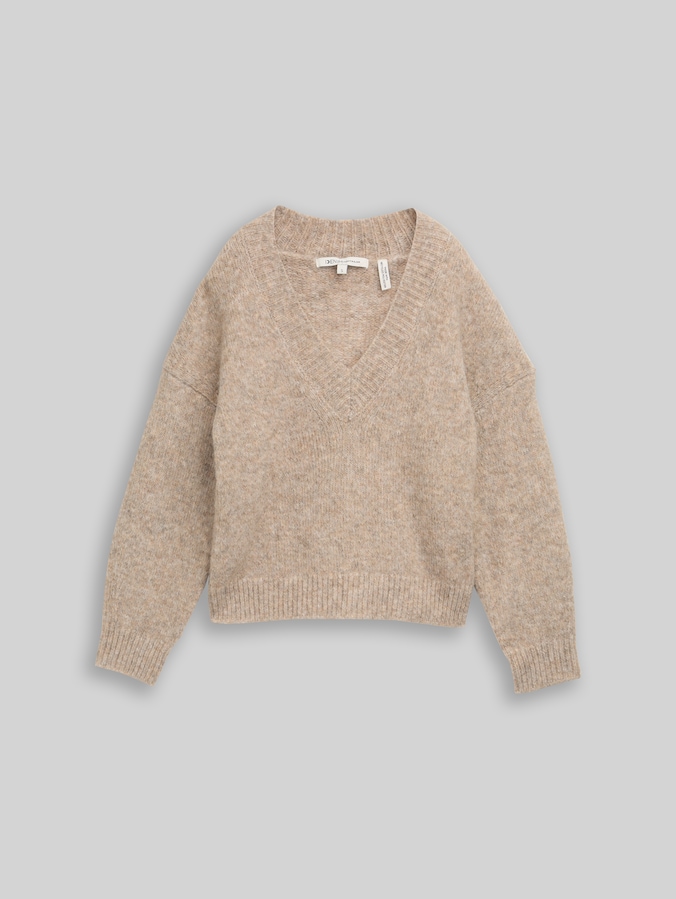 Relaxed-fit knitted jumper with wool blend by Denim Female, atmosphere beige melange