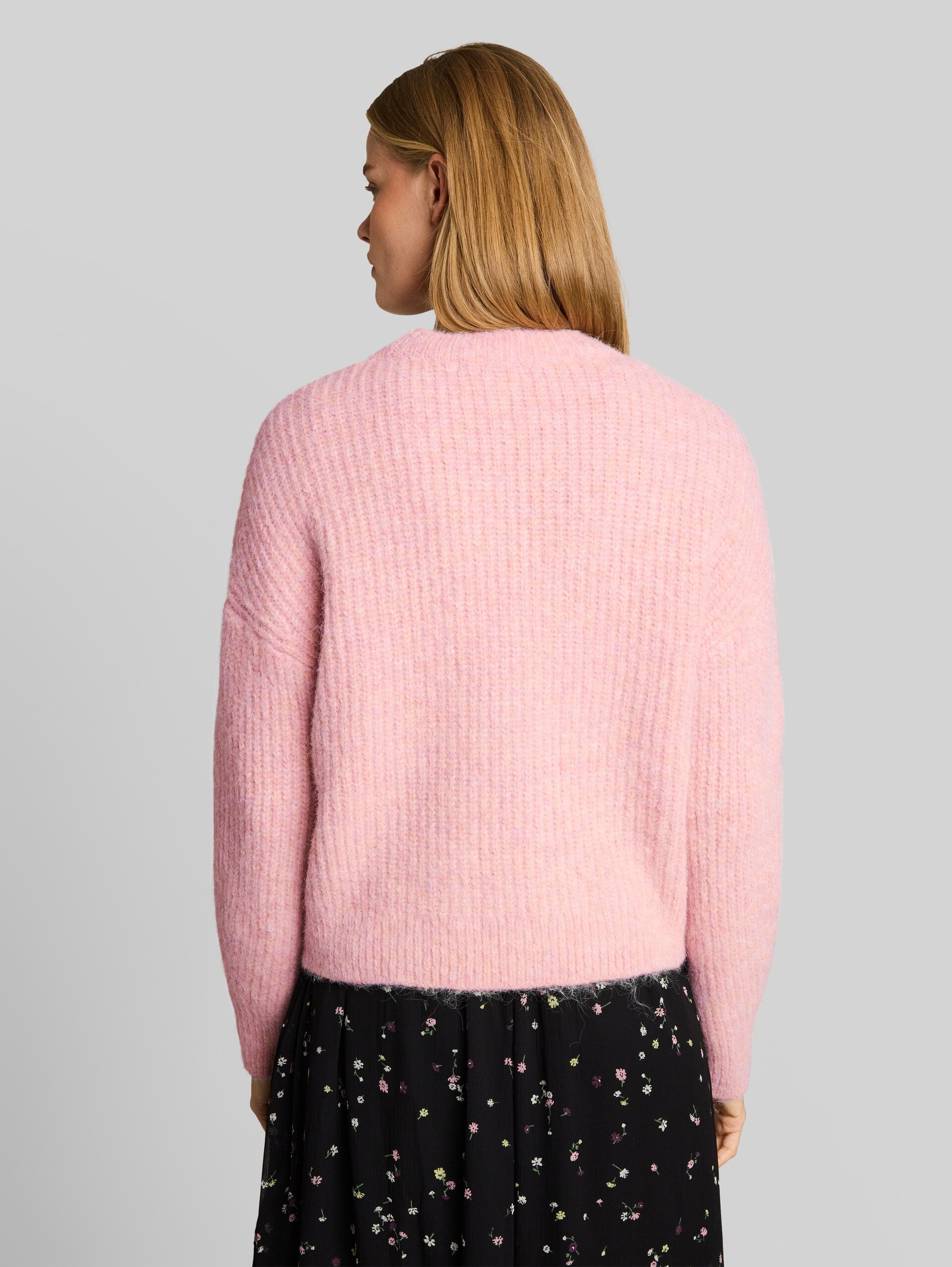 Relaxed Fit Strickpullover mit Rundhalsausschnitt - pink melange
