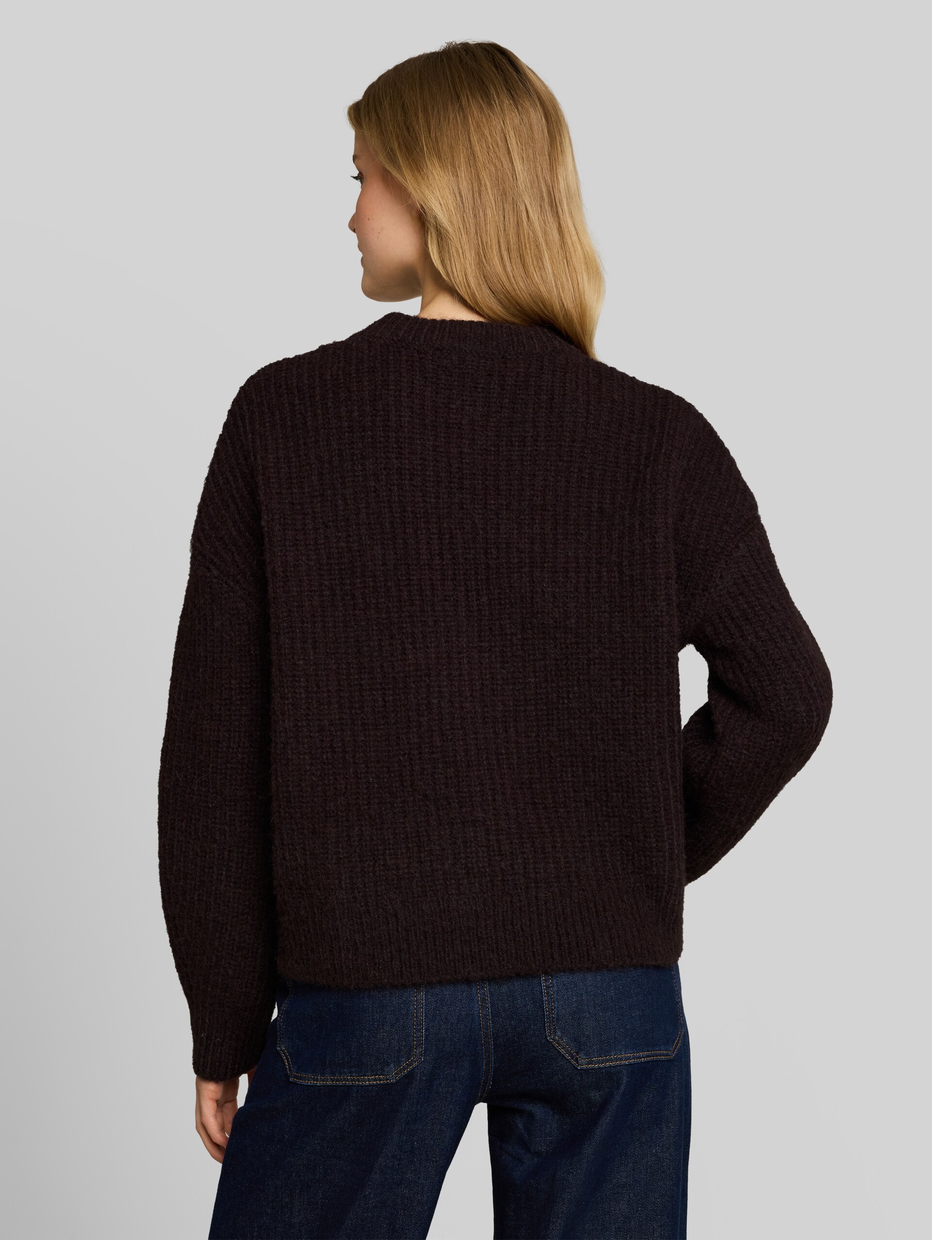 Pull en maille coupe décontractée à col rond - dark plum melange