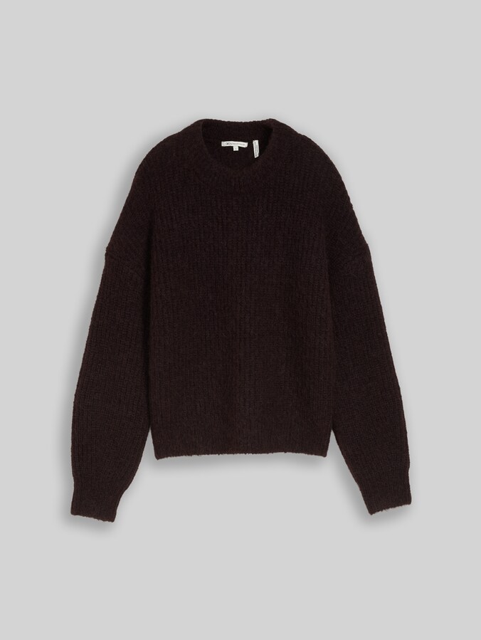 Gebreide trui met relaxte pasvorm en ronde hals door Denim Female, dark plum melange