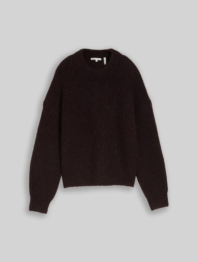 Pull en maille coupe décontractée à col rond par Denim Female, dark plum melange