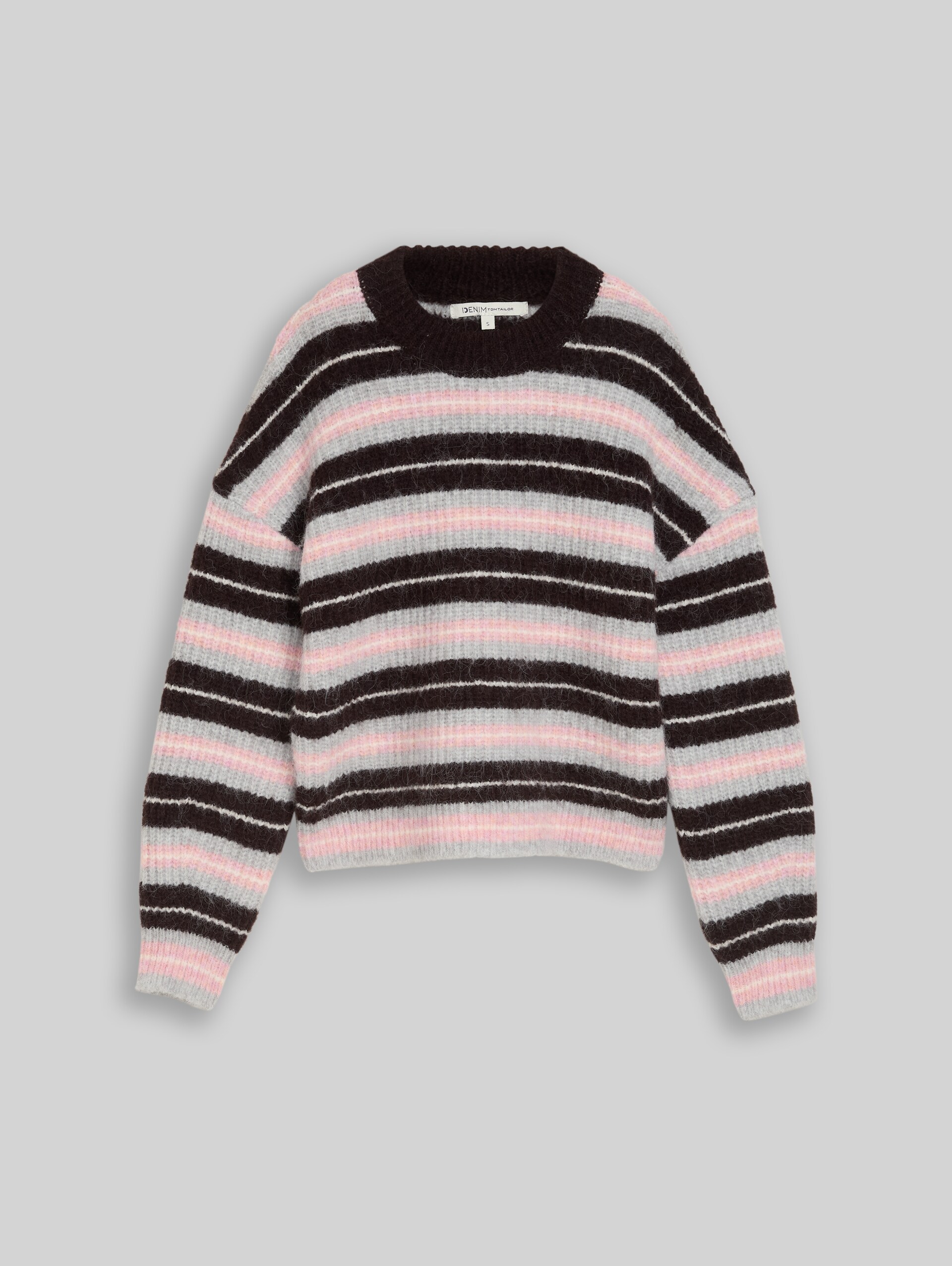 Relaxed Fit Strickpullover mit Rundhalsausschnitt - plum pink grey stripe