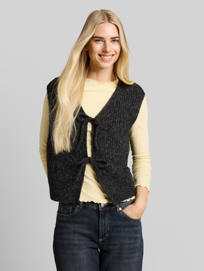 Gilet en maille avec nœuds par Denim Female, Shale Grey Melange