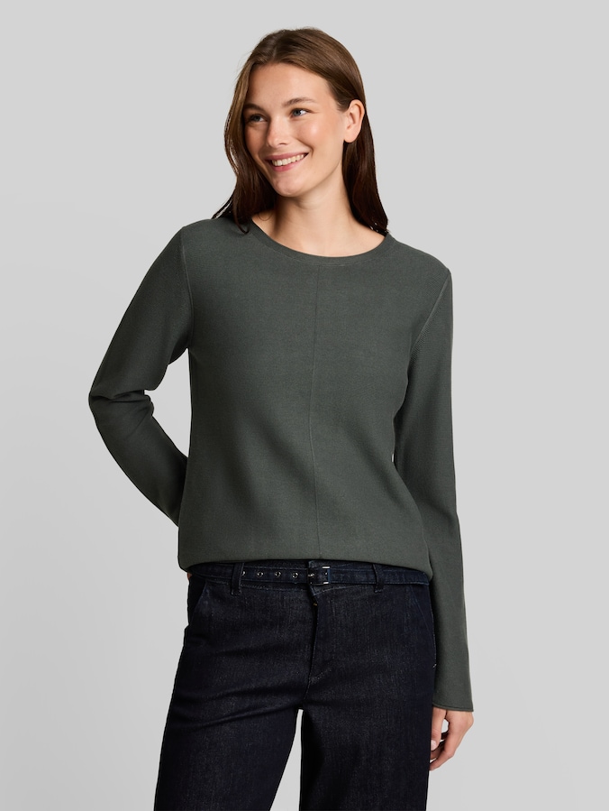 Gebreide trui van katoen door Women, Darkest Olive