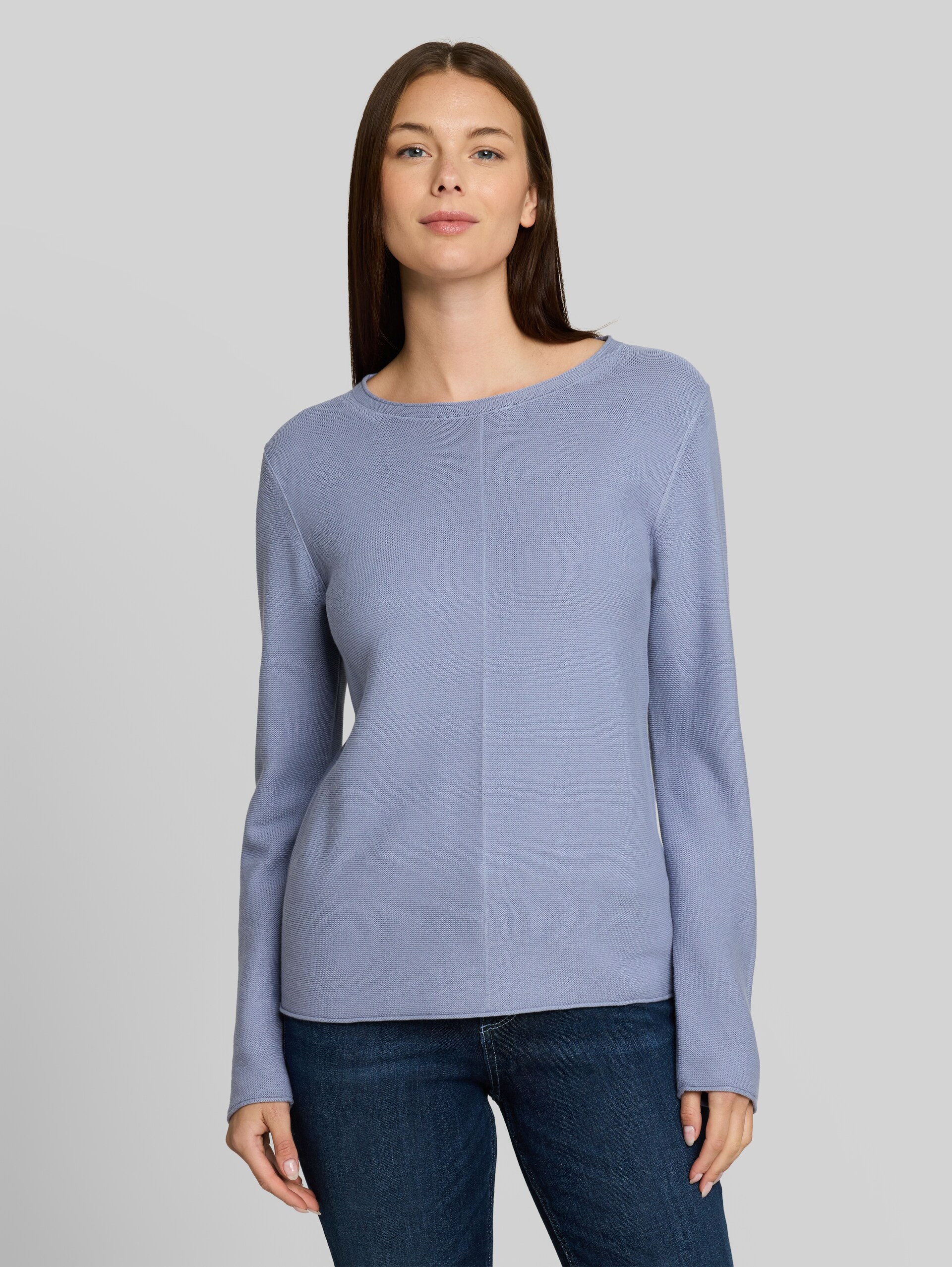 Strickpullover aus Baumwolle - fern blue - Ausschnitt Model-Vorderansicht
