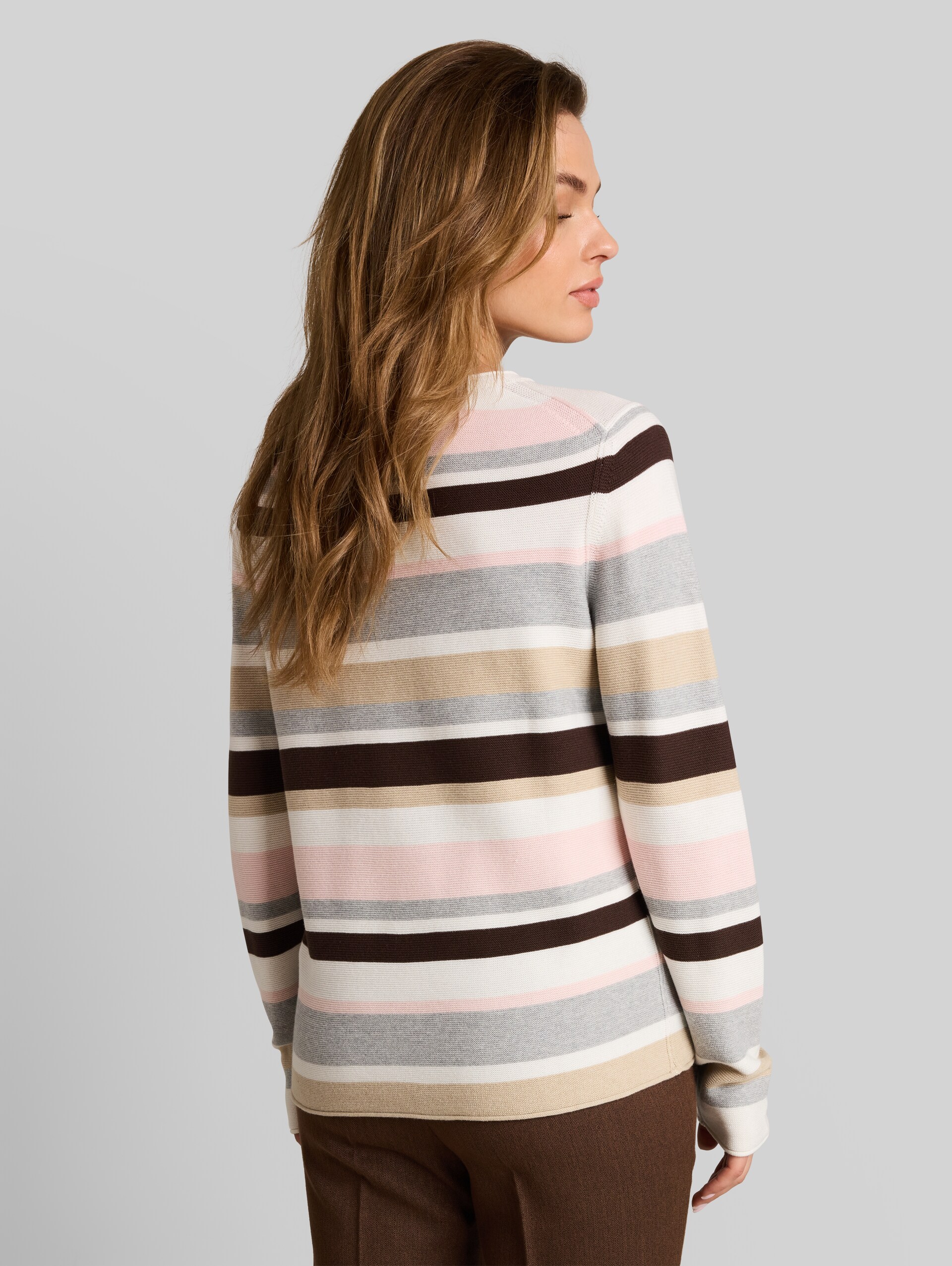 Gebreide trui van katoen - pink beige grey stripe