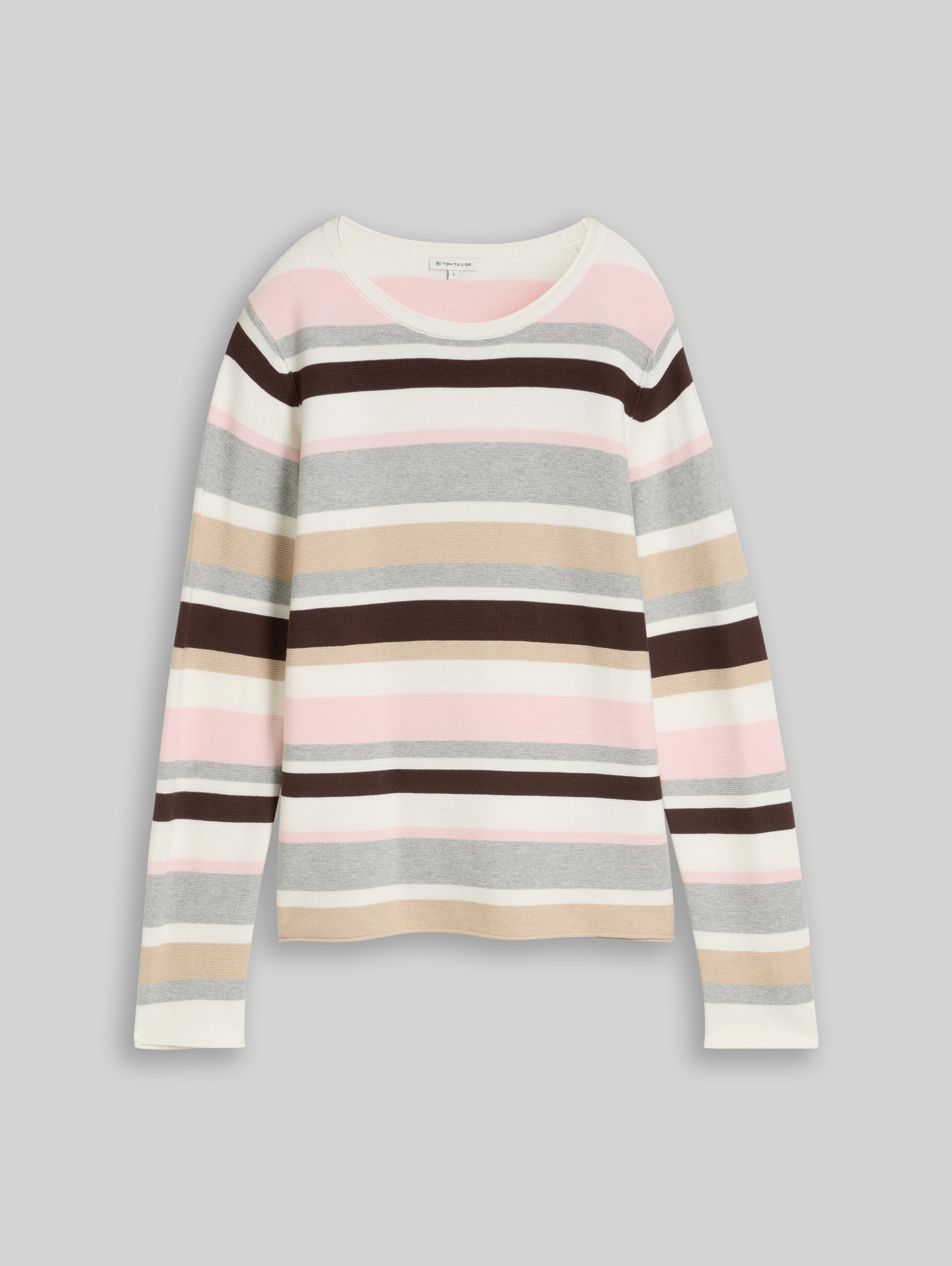 Gebreide trui van katoen - pink beige grey stripe